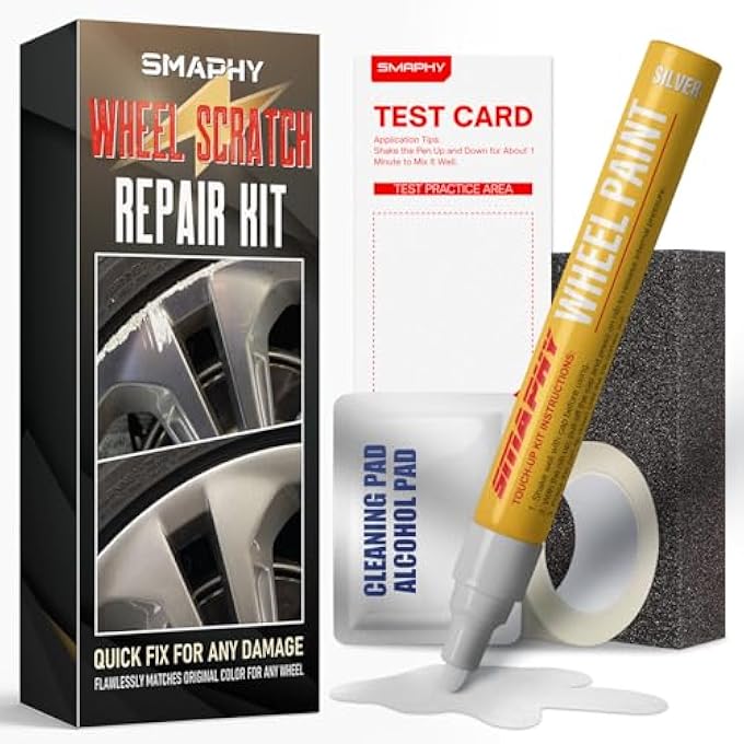 Smaphy WHEEL SCRATCH REPAIR KIT, SILVER RIM TOUCH UP PAINT, WHEEL REPAIR KIT CURB RASH WHEEL PAINT RIM PAINT PEN FOR WHEEL REPAIR, UNIVERSAL COLOR BLACK WHEEL PAINT(SILVER) - Image 1